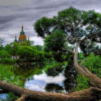 beautiful church along a river hdr