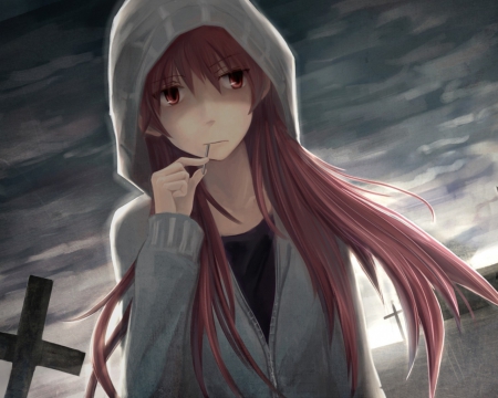 Red Hair - red hair, anime girl, nice, lovely, long hair, red eyes