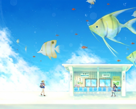 Underwater World - another world, fishes, anime girls, Underwater world, shop