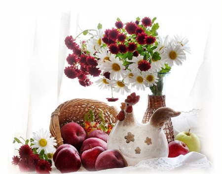 summer still life - summer, flowers, still life, apples