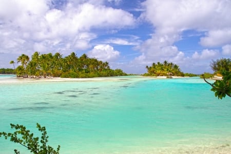 Beautiful blue lagoon and islands at Bora Bora Tahiti Polynesia - beach, aqua, paradise, polynesian, white, polynesia, coral, french, bora bora, atoll, lagoon, south, sand, ocean, islands, tropical, reef, exotic, blue, beautiful, society, island, sea, tahiti