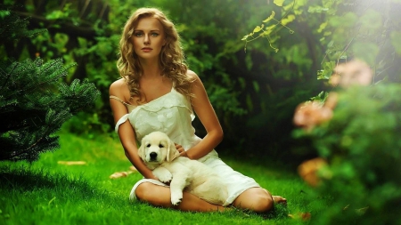 Girl With a Puppy - puppy, girl, model, friends