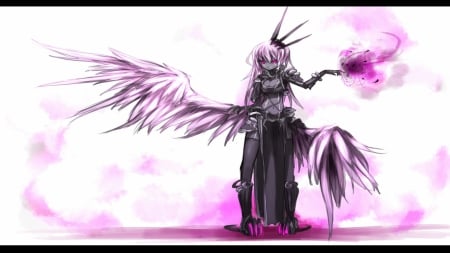 Purple Angel - beauty, girl, magic, wings, black, armor, white, purple, pink, beautiful, anime, cute