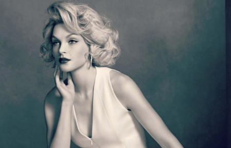 Jessica Stam - blue, girl, blonde, beauty, black, retro, white, vintage, woman, model, jessica stam