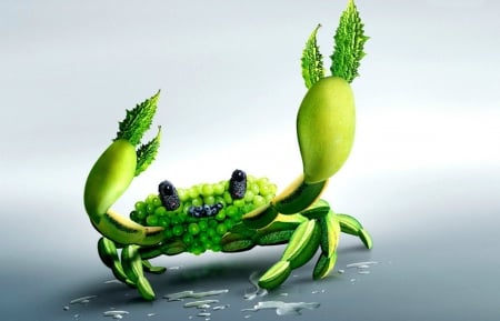 Zodiac ~ Cancer - funny, animal, zodiac, cancer, crab, abstract, white, fruit, grey, green