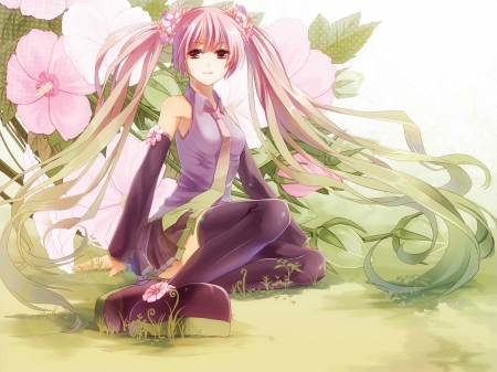 sakura miku - hatsune, sakura, vocaloid, miku, flowers