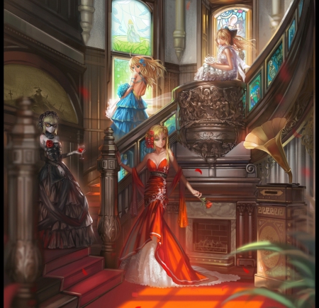 Saber's - nice, saber, beauty, female, hot, blond, elegant, fate extra, blond hair, gorgeous, pretty, blonde hair, anime, cute, sexy, girl, long hair, saber alter, saber extra, gown, lovely, fate stay night, hd, saber lily, stair, beautiful, staircase, sweet, dress, blonde