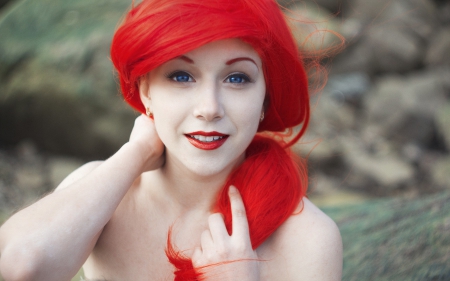 blue eyed red head - redhead, eyes, makeup, model, face, gorgeous, pretty, beautiful, blue, smile