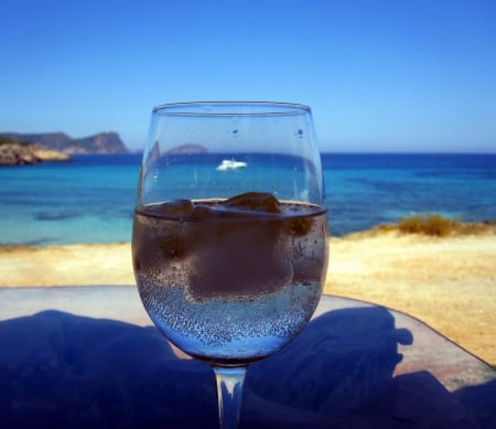 Cheers - horizon, ice, mountain, glass, photography, water, summer, bubbles, view, abstract, blue, bloat