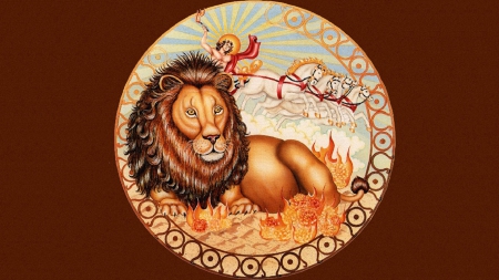 Zodiac ~ Leo - brown, art, lion, zodiac, animal, orange, leo, fantasy