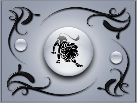 Zodiac ~ Leo - black, grey, leo, blue, lion, zodiac