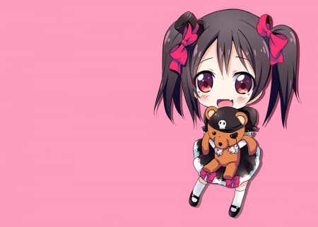 Chibi - nice, female, brown eyes, twintail, anime girl, pretty, anime, ribbon, twin tail, cute, adorable, girl, twintails, chibi, long hair, lovely, kawaii, twin tails, pink, sweet