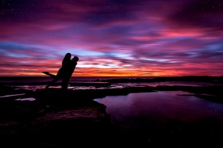 MAGIC MOMENT - Silhouette, sunset, sweetheart, people, coast, beach, landscape, Couple