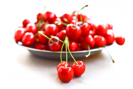 cherries - skyphoenixx1, photography, wallpaper, cherry, fruit, cherries, picture, abstract, plate