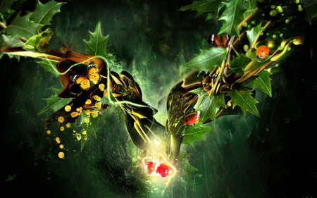 Animals - frogs, ladybug, butterflies, plants, stems, light, leaves