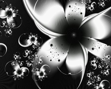 Floral Fractal - Black N White - flowers, abstract, black, white, floral, fractal