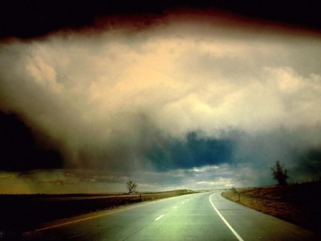 THE STORM LOOMING AHEAD - road, storm