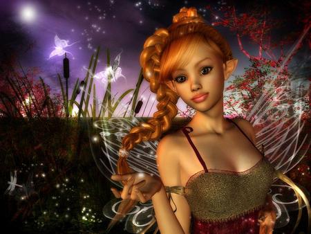 Fairy Elf - sky, abstract, fairy elf, flowers, fantasy, butterflies