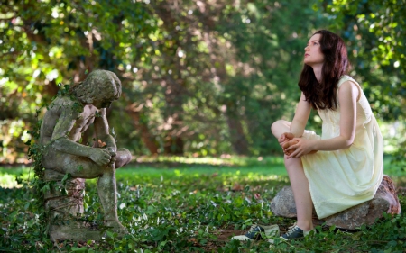 waiting for smeone - beauty, alone, sculpture, grass