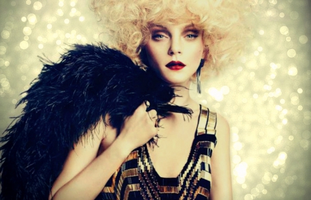 Jessica Stam - woman, cehenot, girl, jessica stam, black, model, glitter, red, blue, blonde