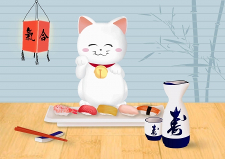 Maneki - pretty, kawaii, delicious, food, happy, lucky, oriental, kitten, nice, luck cat, hungry, sake, lovely, sweet, cat, cute, adorable, lucky cat, sushi, maneki, luck, kitty