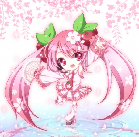 Sakura Miku - nice, female, twintail, anime girl, pretty, anime, miku, twin tail, cute, pink eyes, hatsune miku, girl, twintails, chibi, long hair, sakura miku, lovely, vocaloids, kawaii, sakura, twin tails, vocaloid, sweet