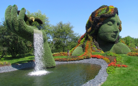 Mother Nature Sculpture - canada, sculpture, waterfall, plants