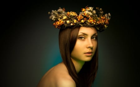 Pretty face - face, woman, wreath, model