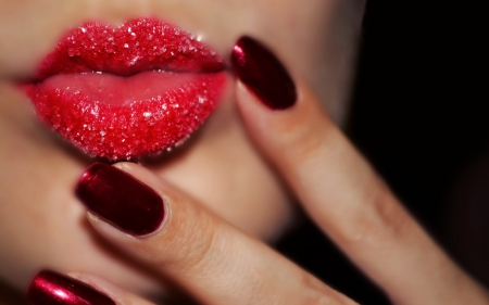 sweet lips - people, lips, sugar, red