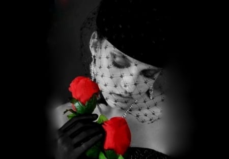 Loss of someone - woman, roses, sad, image, color, wallpaper, new, expression