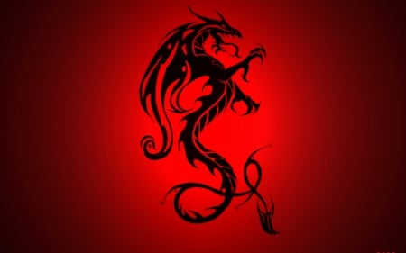 Dragon - black, dragon, red, abstr