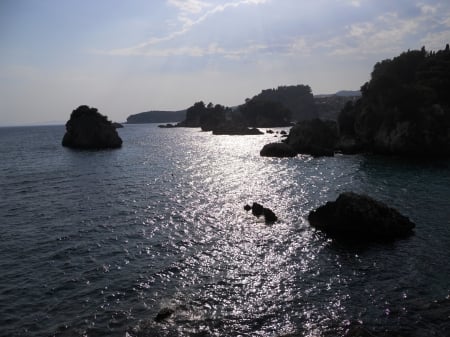 Sun & Sea 2 - blue, beach, beautiful, rock, sea, sunrise, deep, river, sunset, cliff, mountains, sun