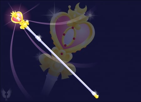 Heart Moon Rod - beautiful, abstract, sparks, objects, sailormoon, light, sailor moon, 3d, weapon, staff, glow, items, object, beauty, wand, anime, hd, rod, item, cg, realistic