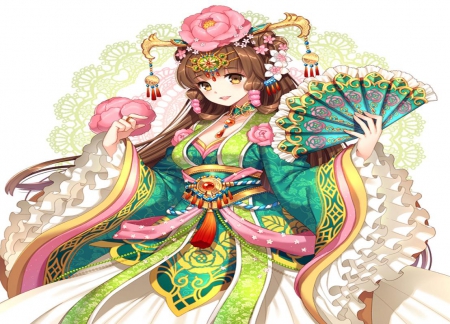 Lotus Princess - princess, lotus, pretty, girl, oriental, kimono, orginal, nardack