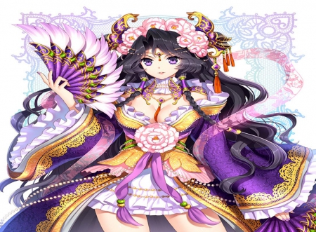 Tsubasa Princess - girl, nardack, kimono, flower, long hair, oriental, purple, tsubasa, princess