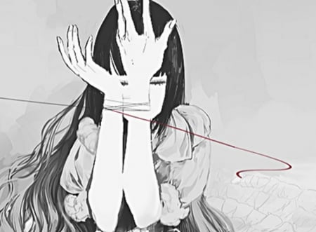 Kimi ni Todoke - hands, closed eyes, anime, grey, girl