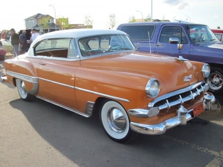 1954 Chevrolet Bel Air - white, chevrolet, headlights, photography, tires, orange