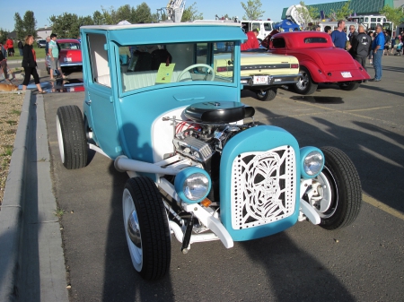 1926 Ford T - white, headlights, photography, blue, tires, ford, engine