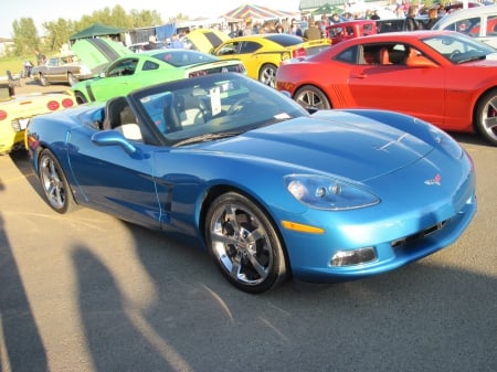 2005 Corvette C6 - chevrolet, headlights, photography, blue, tires, black