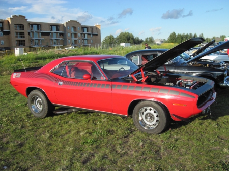 1971 Plymouth Cuda - plymouth, red, photography, tires, engine, black