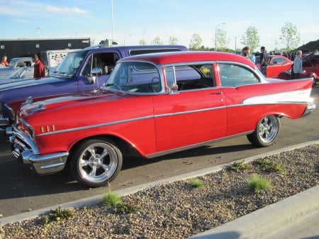 1957 Chevrolet - white, chevrolet, red, photography, tires, black