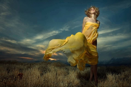 wind - woman, beauty, sky, photography, wind