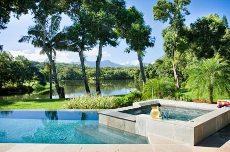 Beautiful Hawaiian Garden with Pool and Jacuzzi - Kauai Hawaii Island - hot, pacific, paradise, water, kauai, pound, hawaii, estate, view, home, atoll, garden, tub, lake, islands, swimming, vista, tropical, gardens, dream, exotic, real, luxury, jacuzzi, beautiful, island, hawaiian, million, pool