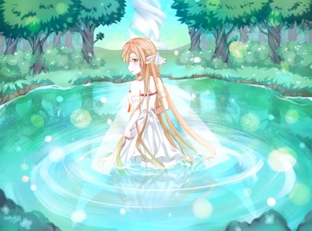 Yuuki Asuna - pretty, female, wing, scenery, scene, sublime, yuuki, sword art online, sao, nice, gown, asuna, pond, hot, yuuki asuna, wet, beauty, wings, cute, sexy, anime, elegant, divine, dress, long hair, gorgeous, hd, anime girl, water, beautiful, girl, scenic, lovely, brown hair, sweet, tree, lant, braids, fairy, asuna yuuki