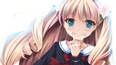 S M I L E - pretty, anime, kawaii, female, blonde, blond hair, long hair, blond, nice, anime girl, girl, blonde hair, lovely, sweet, smile, cute, adorable