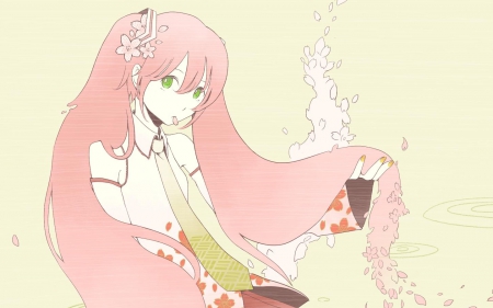 Vocaloid - hastsune, emotional, anime girl, amazing, gorgeous, pretty, anime, miku, cute, pink eyes, manga, twintails, long hair, pink hair, sakura miku, lovely, green eyes, twin tails, vocaloid, beautiful, sweet, awesome