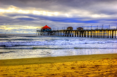 BEACH PIER - beach, sky, pier, sea