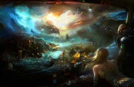 End of Their World - digital, wallpaper, fantasy, scenery, beautiful, girl, woman, art