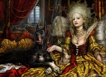 THE BOUDOIR - potrait, fantasy, woman, dog