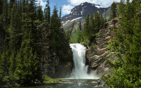 Appistoki Falls & Peak, Glacier Nat'l. Park, Montana - nature, mountains, waterfalls, usa